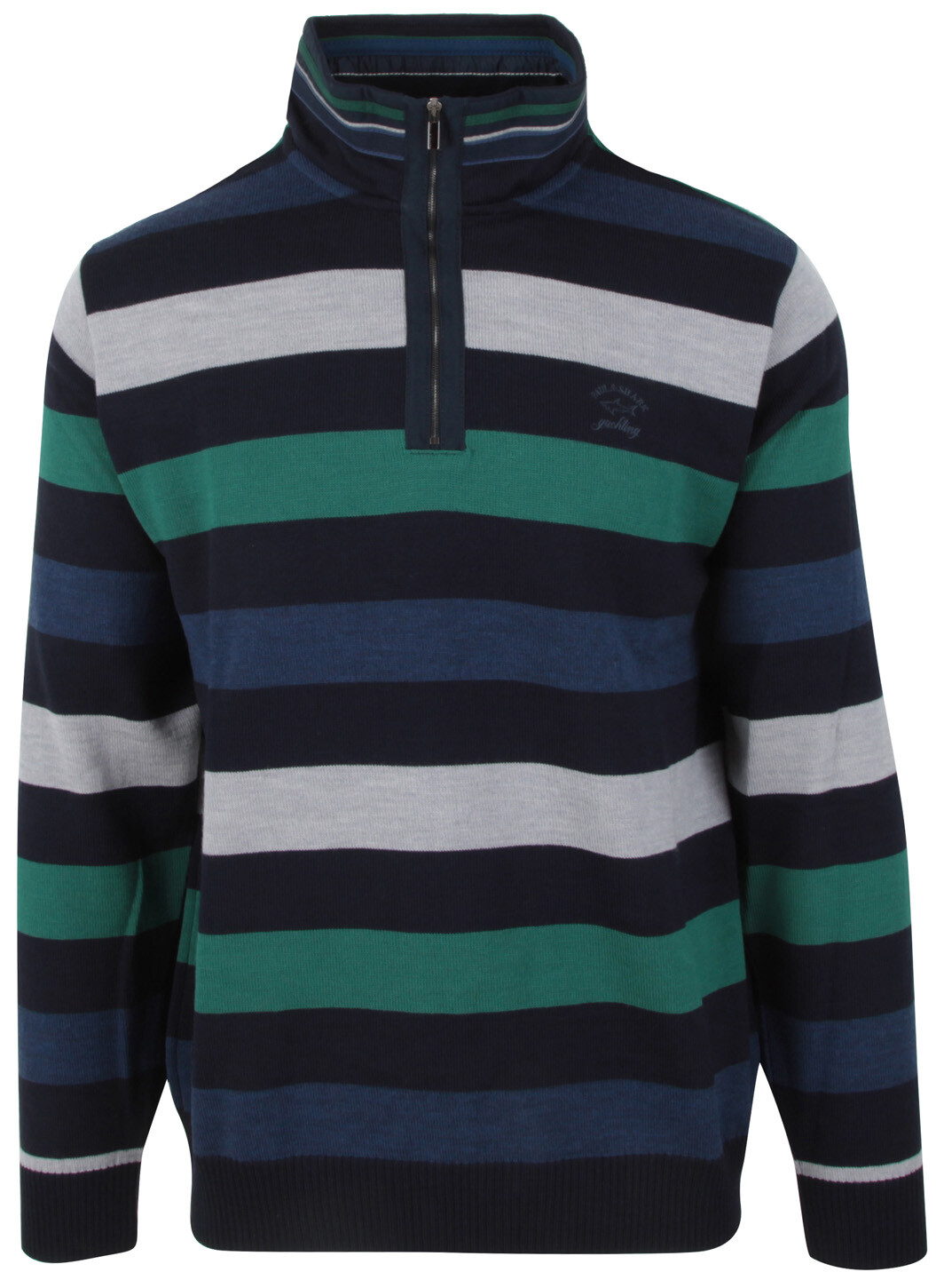 Pre-owned Paul & Shark Yachting Men's Sweater Jumper Pullover Troyer 4xl 100% Wool Striped In Multicolor