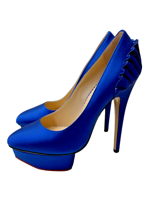 Pre-owned Charlotte Olympia Paloma Blue Silk Satin Platform Pumps 36 Eu/5.5 Us $995