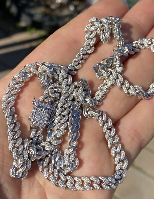 6mm Miami Cuban Iced Solid 925 Silver Chain 18'' Mens Ladies