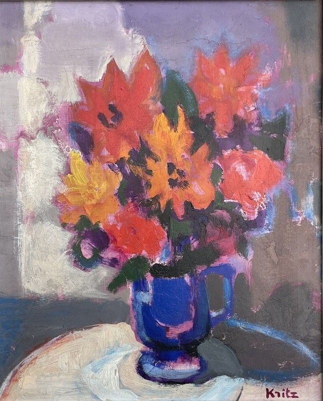 Peinture, Tableau, H.S.P., Michel Kritz, Composition De Dahlias