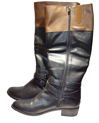 A.N.A Womens ANA Torrance Riding Boots Block Heel Black Cognac