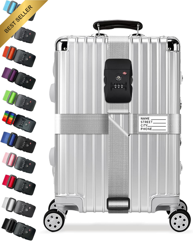 Cross Luggage Straps with Combination Lock, Adjustable Suitcase Belts for 20–32