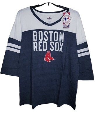 Womens Majestic Boston Red Sox 3/4 Sleeve Baseball Tee Shirt New Plus Size 2X