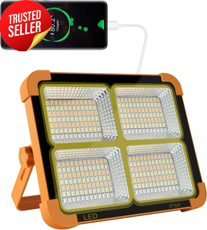 100W LED Solar Construction Spotlight Rechargeable 10000 Lumen Power Bank Lamp