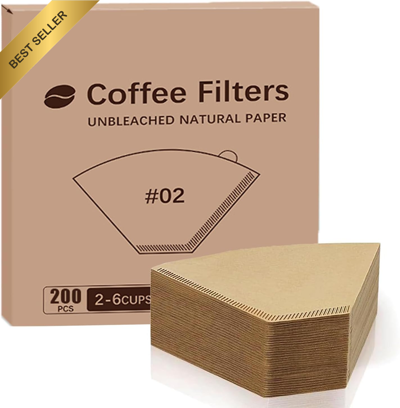 200 Pcs #2 Coffee Filter, Natural Unbleached Coffee Filters, Natural Wood Pulp,2