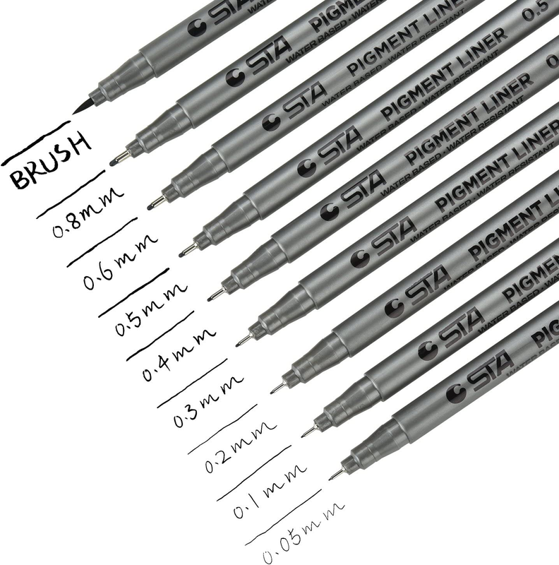 Dealkits 9 Fineliner Stifte, Wasserdicht Pigmentliner Set(8 Linienbreiten Und 1 Brush) Zum Skizzieren, Künstler Illustration, Tchnische Zeichnung, Office-Dokumente - Schwarz