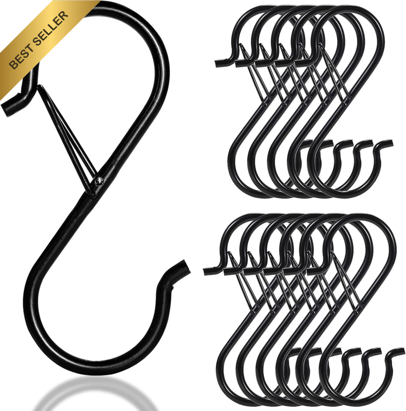 12 Pack 3.5 Inch S Hooks for Hanging with Safety Buckle Heavy Duty for Kitchen P
