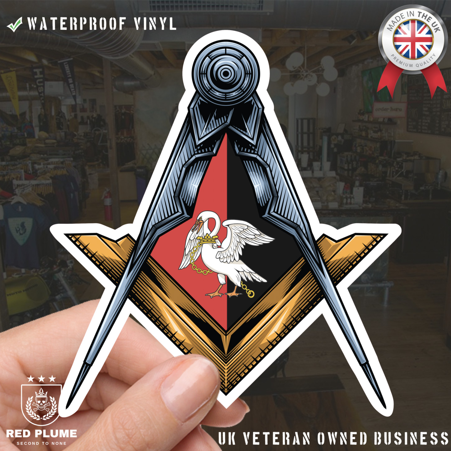 Buckinghamshire Masonic Square & Compass Union Vinyl Sticker - Picture 10 of 10