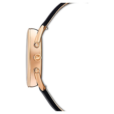 Pre-owned Swarovski Crystalline Glam Watch Leather Strap, Black, Rose Gold-tone -5452452