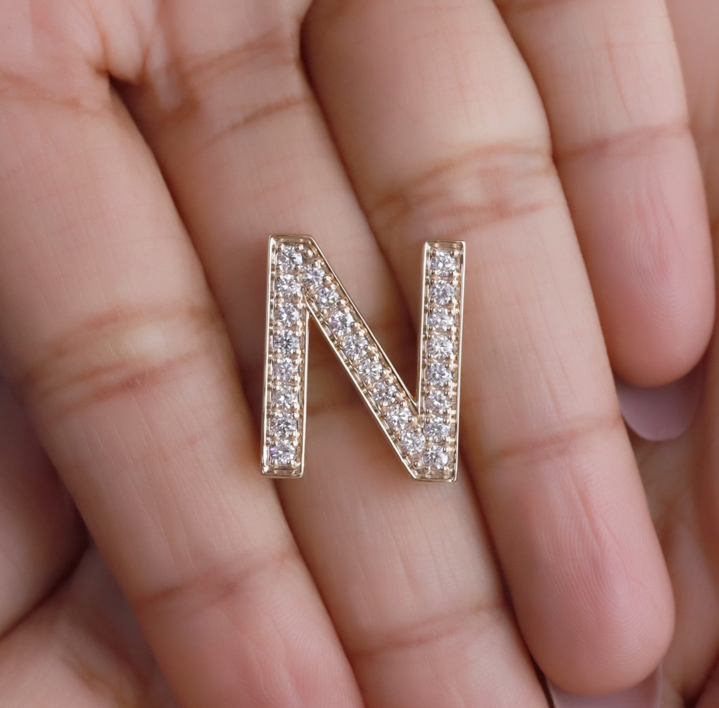 5/6 Ct Lab Grown Diamond N Initial Pendant 14K Yellow Gold