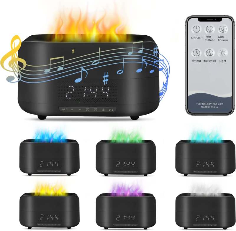 Flame Diffuser Humidifier, Flame Air Diffusers with Bluetooth Speaker Alarm Cloc