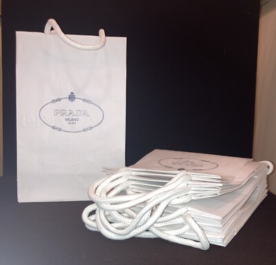 PRADA Milano White Paper Embossed Gift Bags Lot of 10 AUTHENTIC New