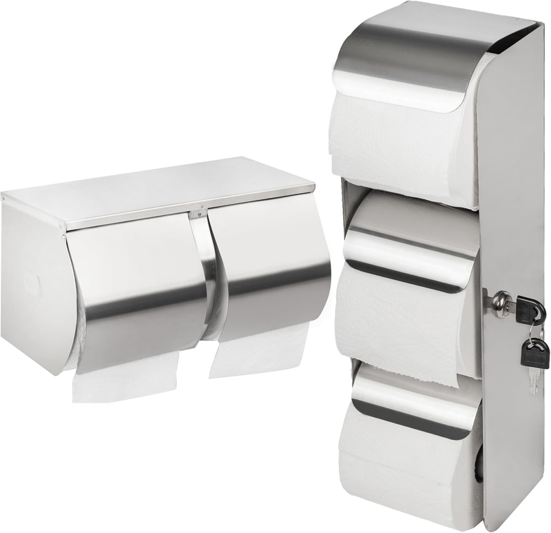 Double Roll Toilet Paper Holder Dispenser Side by Side with Shelf Storage+Commercial 3-Roll Stainless Steel Toilet Tissue Holder/Dispenser Wall Mount for Bathroom/Restroom-Brushed Finish