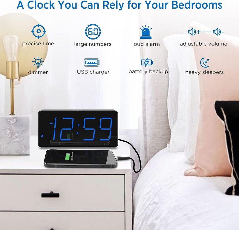 Digital Clock Alarm Clock for Bedrooms Large Big Numbers 5 Dimmers for Seniors