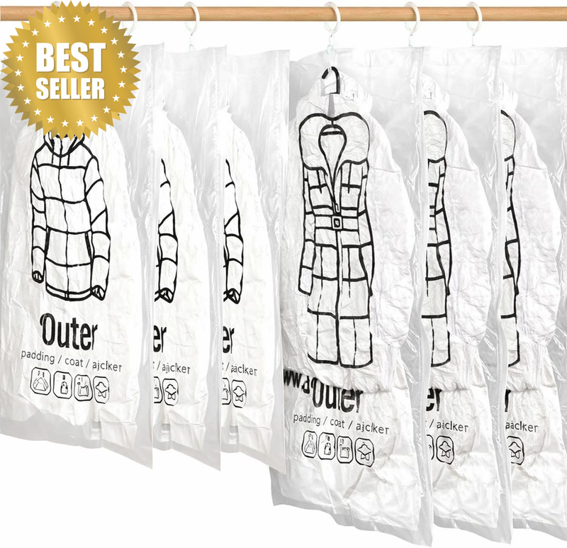 Hanging Vacuum Storage Bags 6 Pack, Space Saver Bags for Clothes, Suits, Jackets