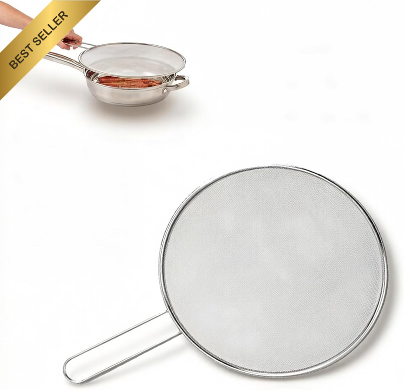 25CM Diameter Stainless Steel Grease Splatter Screen, Extra Fine Mesh Non‑Stick