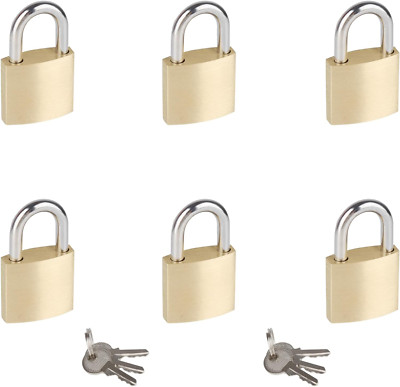 6Pack Small Locks with Same Keys, 0.98Inch (25Mm) Wide Lock Body Solid Brass Pad