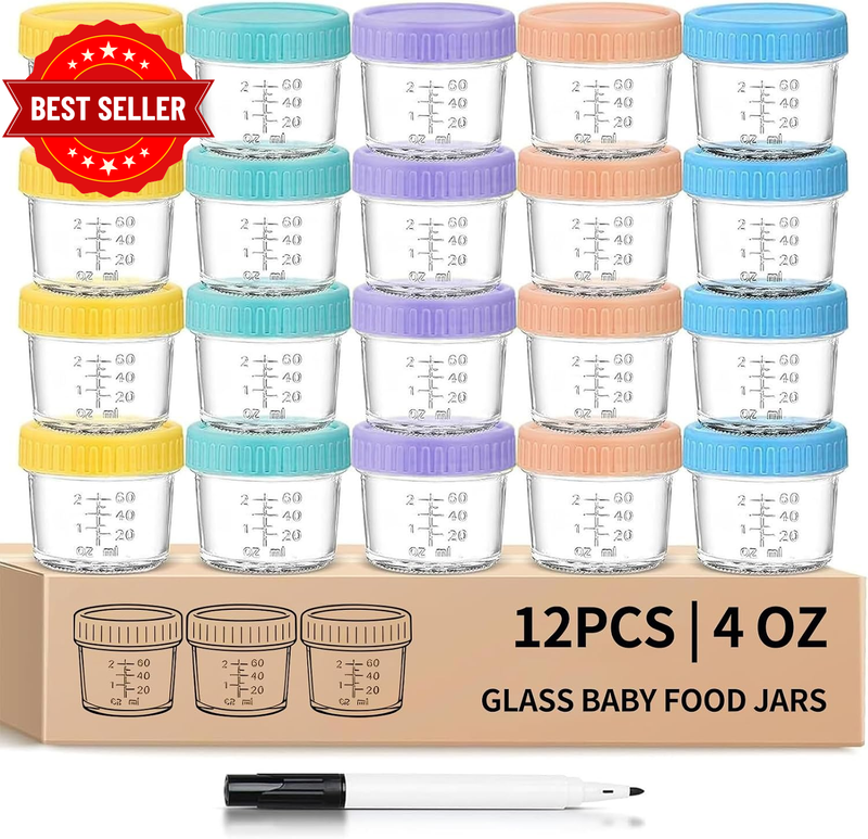 12 Pack Glass Food Storage Containers, 4Oz Small Glass Jars with Airtight Lids,