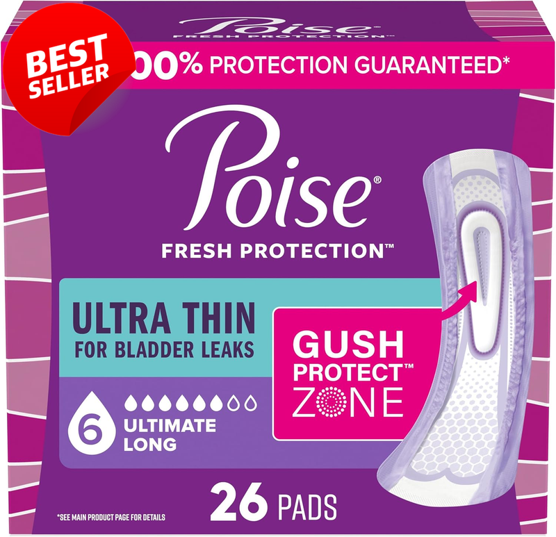 Poise Ultra Thin Incontinence Postpartum Pads 6 Drop Long 26 Count - US