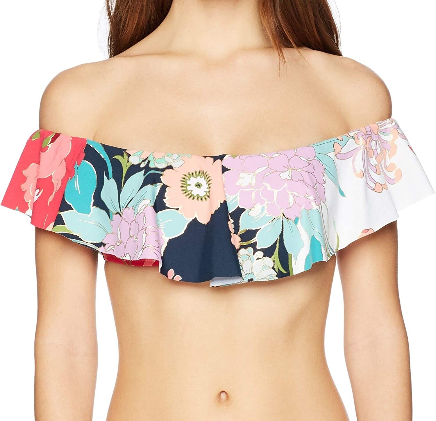 Trina Turk 262699 Women Royal Botanical Off-the-Shoulder Bikini Top Size 4