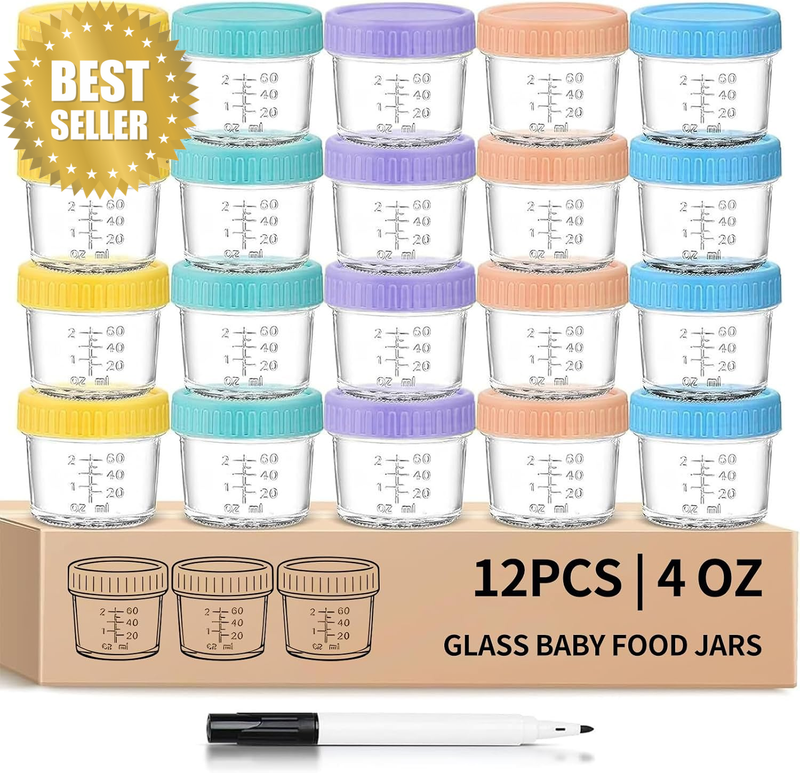 12 Pack Glass Food Storage Containers, 4Oz Small Glass Jars with Airtight Lids,
