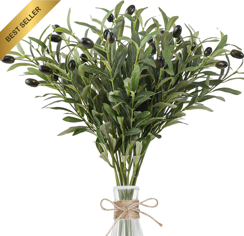 6 Pack Artificial Plants Olive Branches Stems Fake Plants Green Leaves Fruits Br