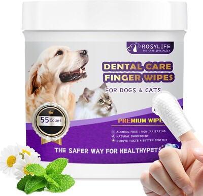 55 Counts PET Teeth Cleaning Wipes for Dogs & Cats,Dog Dental Wipes for Reducing