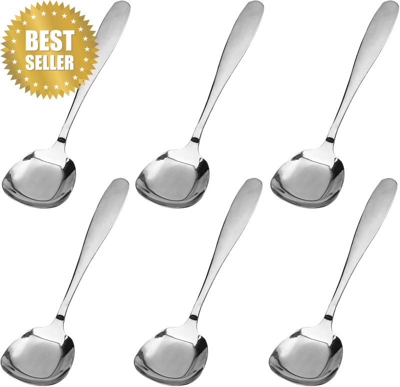 6 Pieces Square Soup Spoons, 6.69 Inch Dessert Spoons, Stainless Steel, Korean S