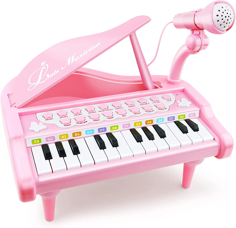 Piano Toy Keyboard for Kids Birthday Gift Age 1+ Pink 24 Keys Toddler Piano Musi