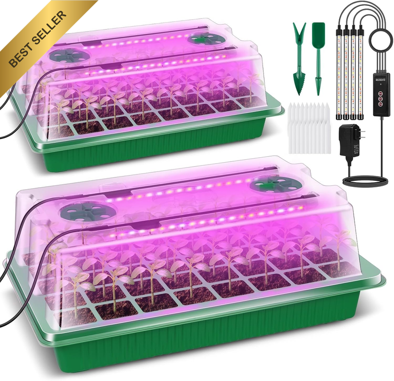 Seedling Tray 2 Pack with 80 Cells, Seed Starter Tray with 4 Grow Lights, Seed G