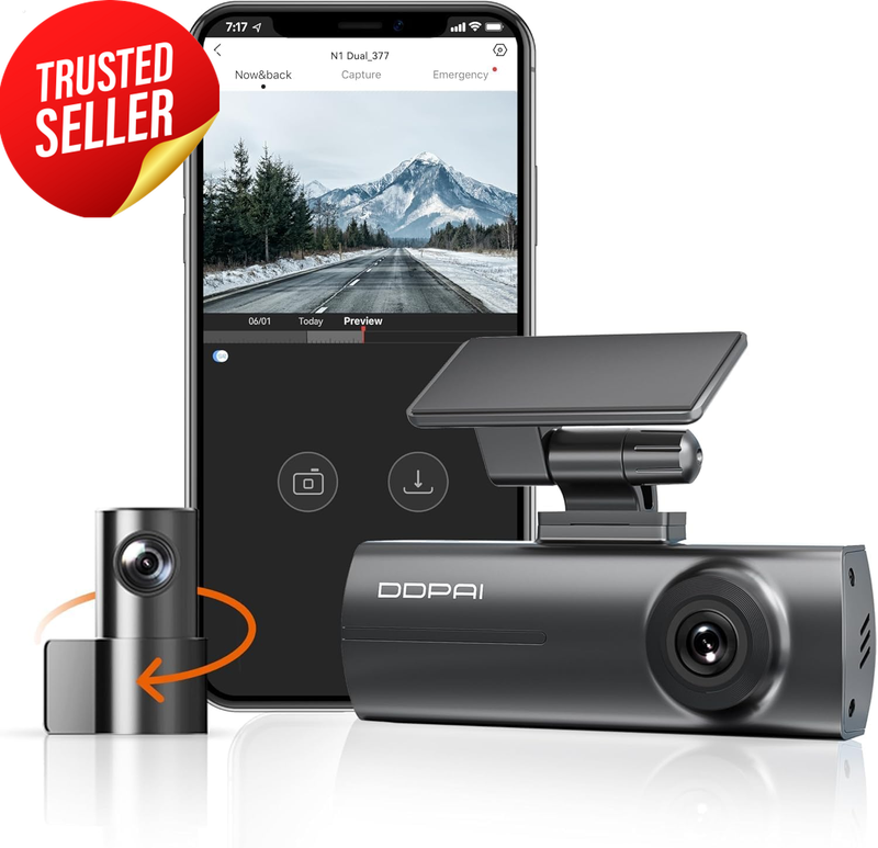 N1 Dual Dash Cam 1296P+1080P WiFi APP Control 256GB