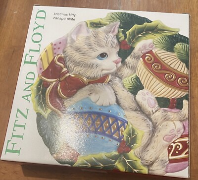 Fitz and Floyd Christmas Kitty Ceramic Canape Plate 2003 New In Box