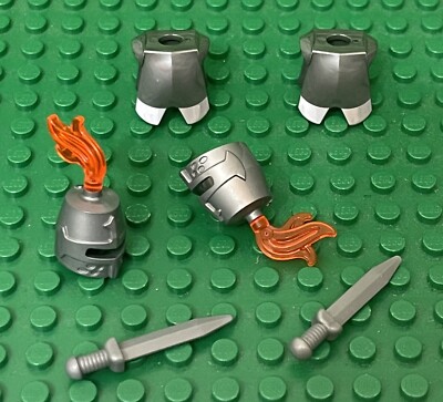 Lego 6 Pcs. Flat Silver Castle Mini Figure Knights Helmet,Chestplate Armor,sword
