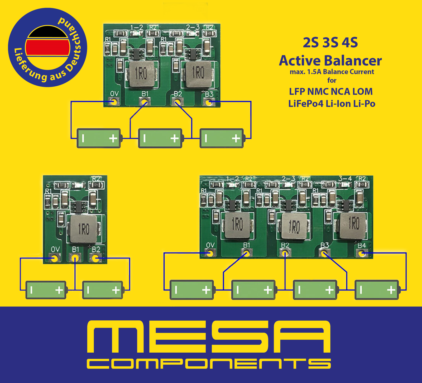 Active Balancer 2S 4SModule Board Li-Ion LiFePO4 NMC LFP 3.6V 3.7V 12V 24V