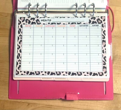 Lined Month Calendar Wild Undated Two Sided Dashboard for use with Filofax A5-