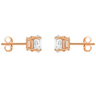 Pre-owned Shine Brite With A Diamond 2 Ct Round Created Diamond Earrings Studs Real 14k Rose Gold Basket Push Back In White/colorless