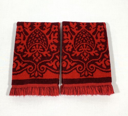 Vintage Red Velour Fringed Guest Fingertip Towel Set of Two