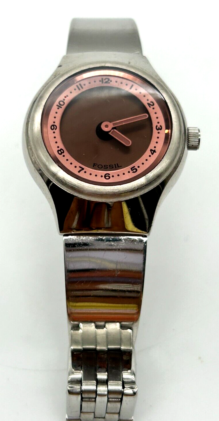 FOSSIL Big Tic Watch, Pink Face Steel Strap, JR-7877 Rare y2k FOSSIL Big Tic Watch, Pink Face Steel Strap, JR-7877 Rare y2k