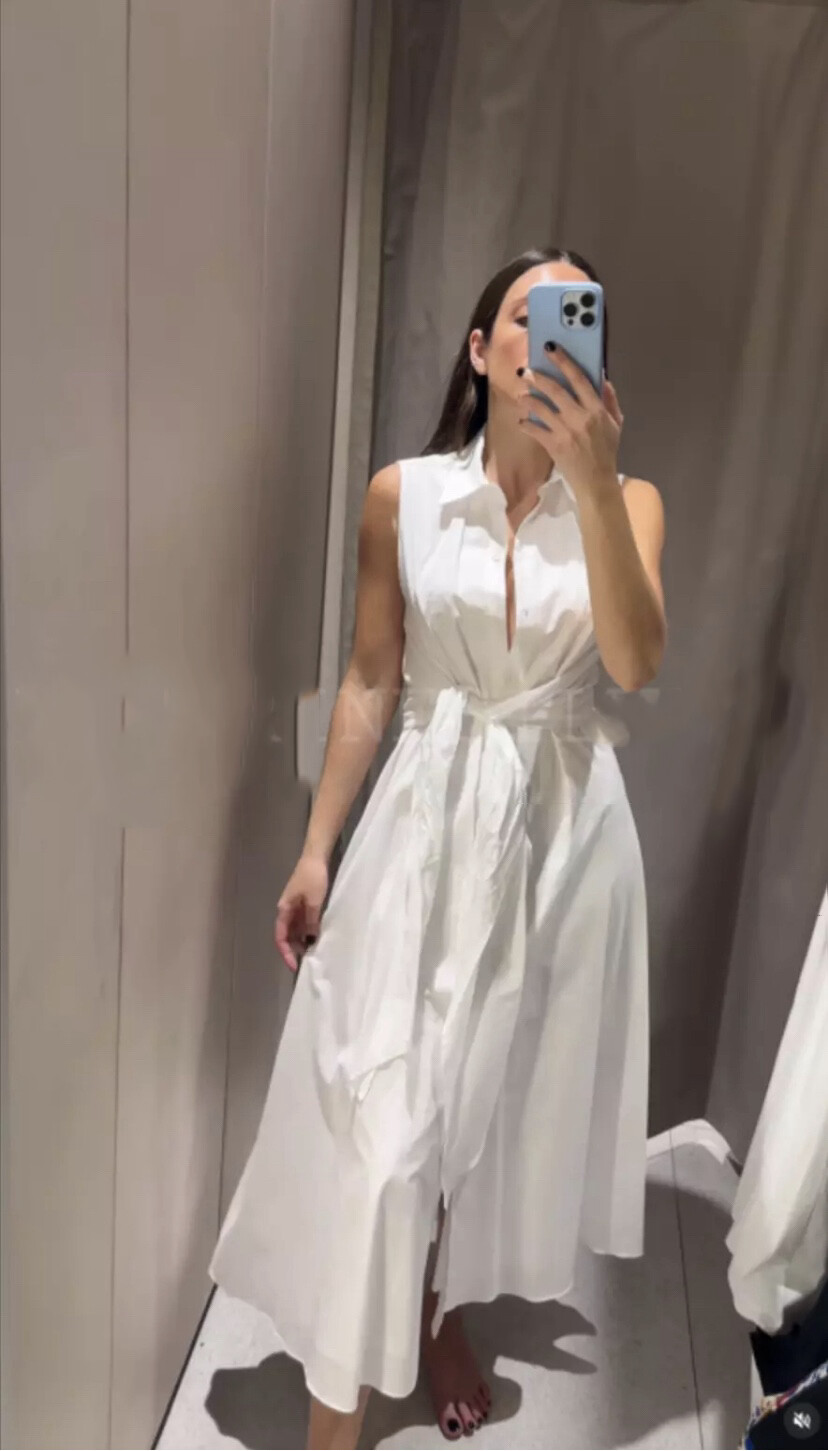 ZARA ZW COLLECTION KNOTTED POPLIN SHIRT DRESS WHITE SS24
