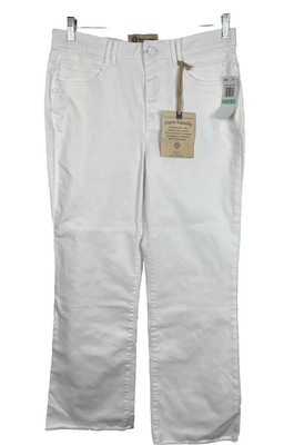 Democracy High Rise Ab Technology White Pants Stretch Raw Hem Booty Lift Size 8