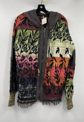 Pre-owned Free People Golden Hour Cardigan Size Small Hooded Full Zip In Multicolor