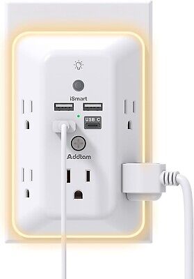 USB Wall Charger Surge Protector LED 5 Outlet Extender 4 USB Charging Ports