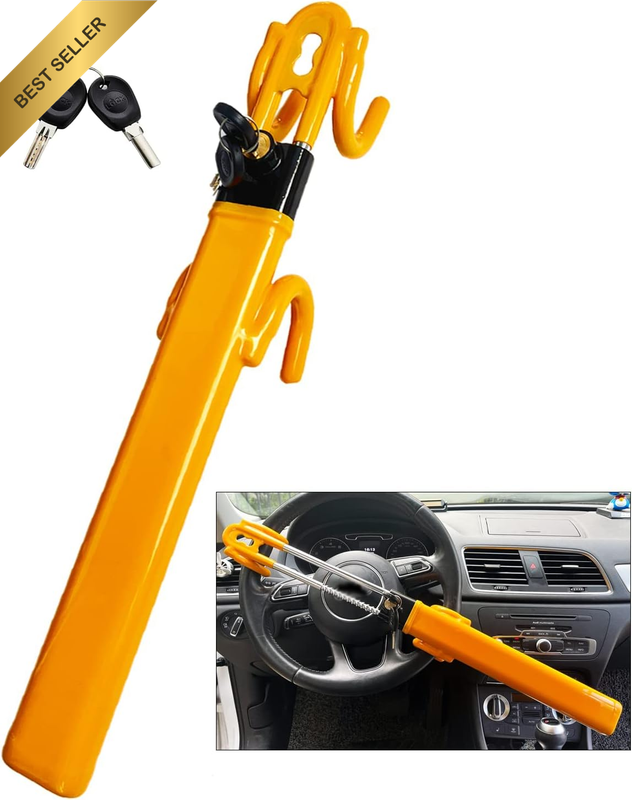 Steering Wheel Lock Anti-Theft Heavy Duty Secure Car Device, Adjustable Length C