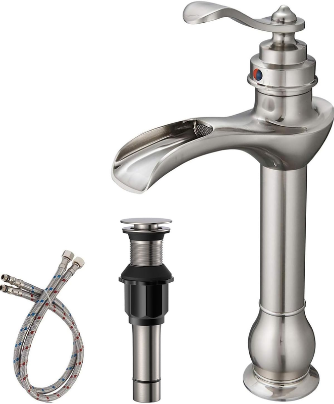 Vessel Sink Waterfall Faucet, Brushed Nickel, Single-Handle