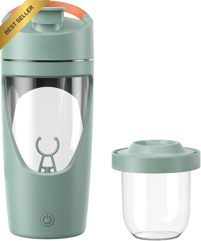Electric Shaker Bottle with Storage, 24Oz USB-C Rechargeable Protein Shaker Cup,