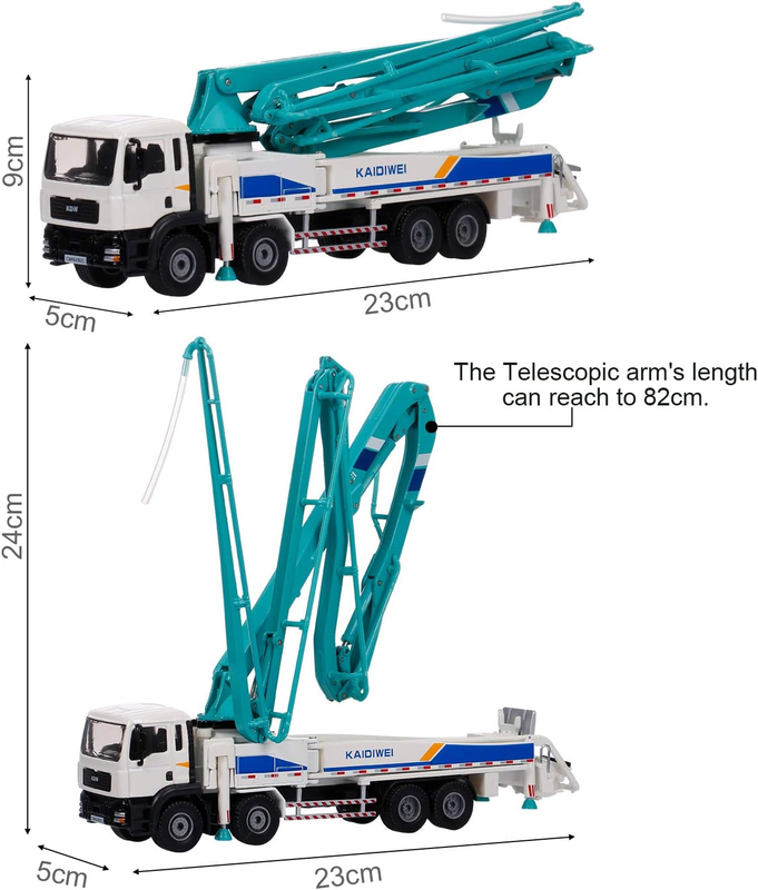 Concrete Pump Truck for Kids, 1:55 Scale Diecast Car Model Car, Simulation Engin