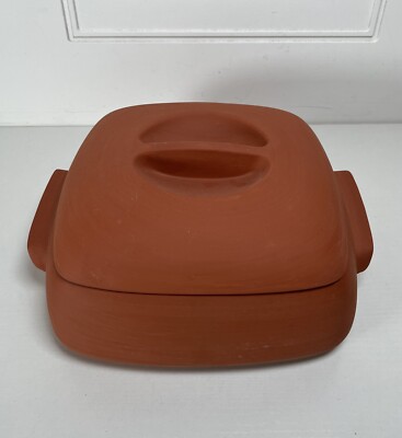 Vintage Bortner & Bortner Terracotta Square Casserole & Lid Blue Glaze Interior