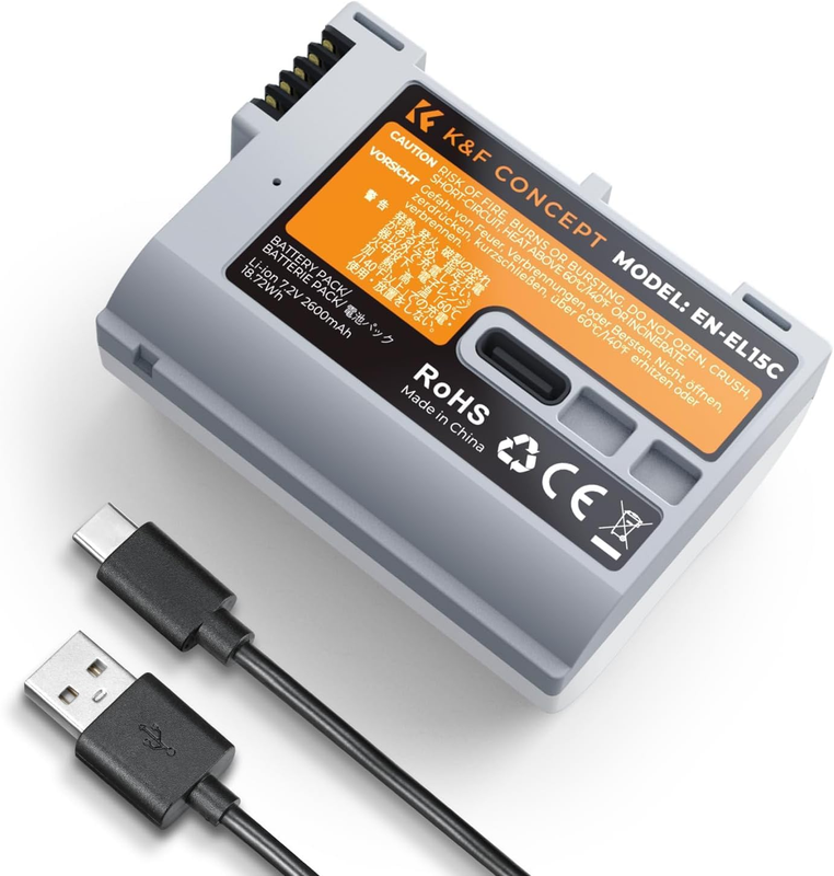 2600mAh EN-EL15C Battery with Type-C Fast Charging for Nikon Z8, Nikon Z6iii, Z7