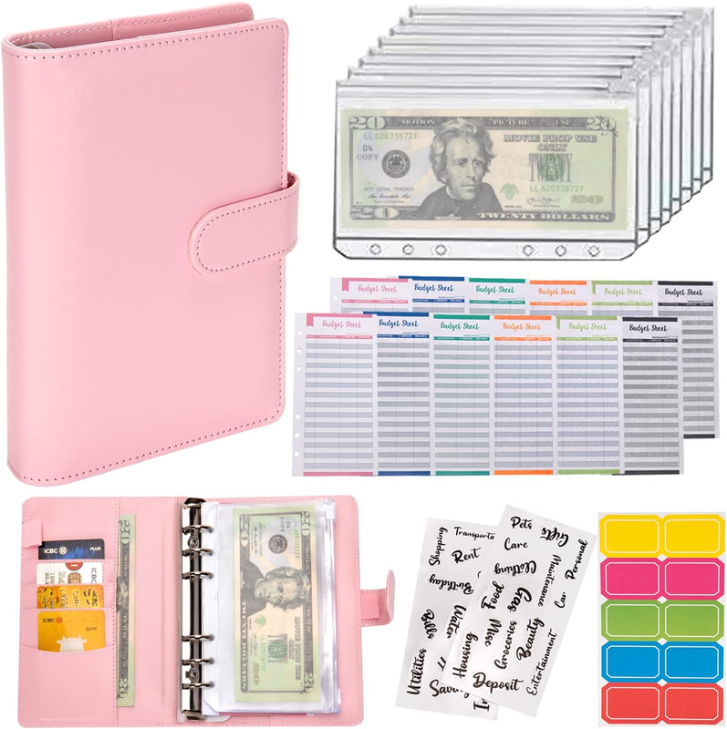 budget Binder Cash Envelopes A6 Money Saving Binder with Zippe...