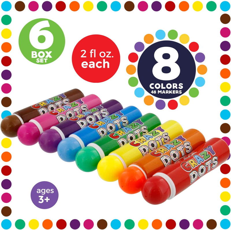 U.S. Art Supply Classroom Pack - 6 Boxes of 8 Color Crazy Dots Markers - Childre